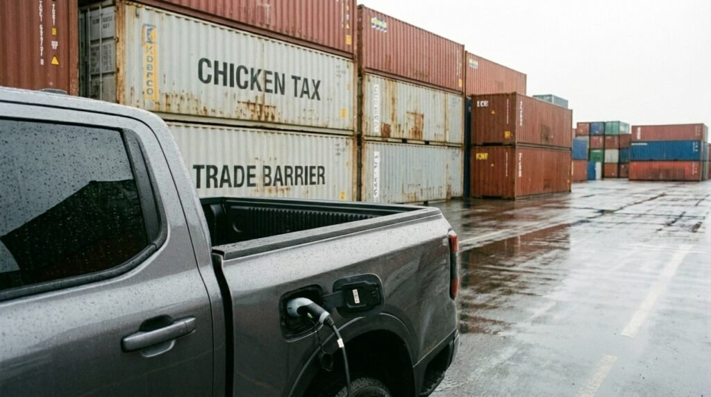 Ford Ranger PHEV Charging Port at Shipping Terminal